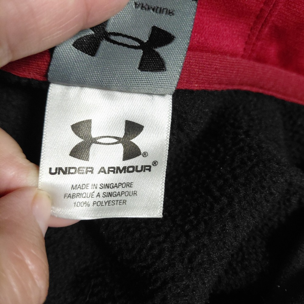 Under Armour Hoodie Mens Black Red Loose Logo Long Sleeve Fleece Sweatshirt XL - Picture 4 of 12